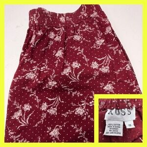 VTG Russ Floral Pants Womens SZ 18 Burgundy Cotton High Rise Wide Leg 80s 90s